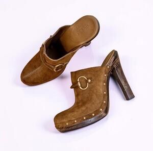 Y2K Gucci Brown Suede Horsebit Platform Mule Clogs Heels Size 6.5 Made in Italy